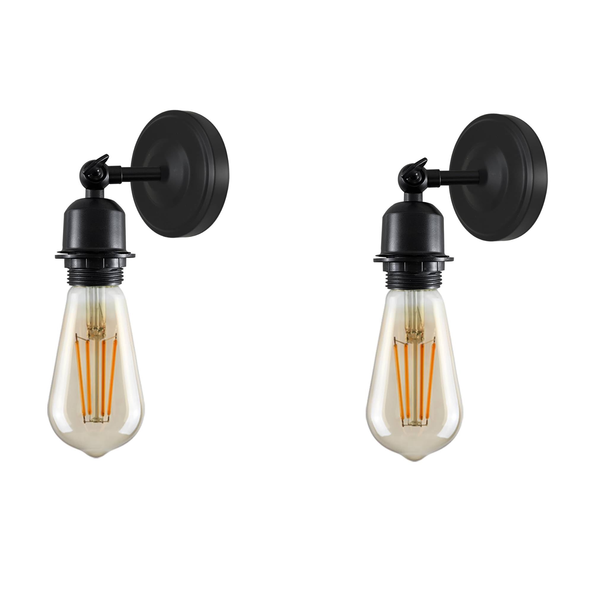 LEDSone Industrial Loft Coffee Bar Kitchen Metal E27 Wall Sconce Light Edison Lamp Fixture Corridor Wall Lights (Black, with Bulb 2 Pack)