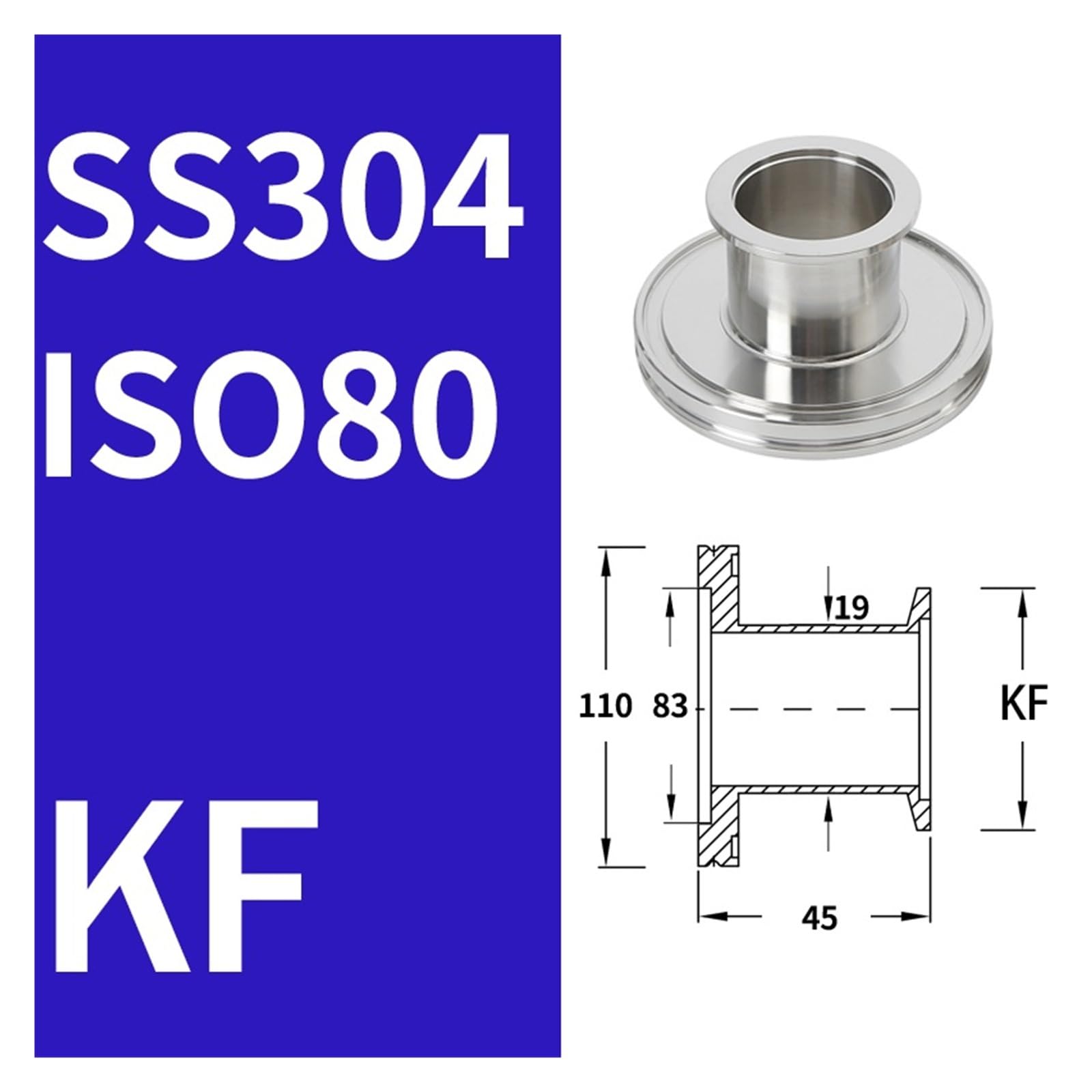 Adaptador reductor ISO-K a KF25 Brida de vacío recta SS304(80,KF16)