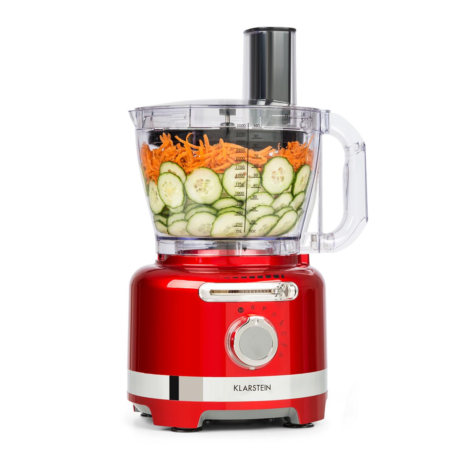 Klarstein Luca Batidora multifunción, Picadora, Rallador, Exprimidor, Food Processor, 1000 vatios, regulación continua, 6 modos, sin BPA, 3 litros, vaso medidor 3 l, espátula, Rojo