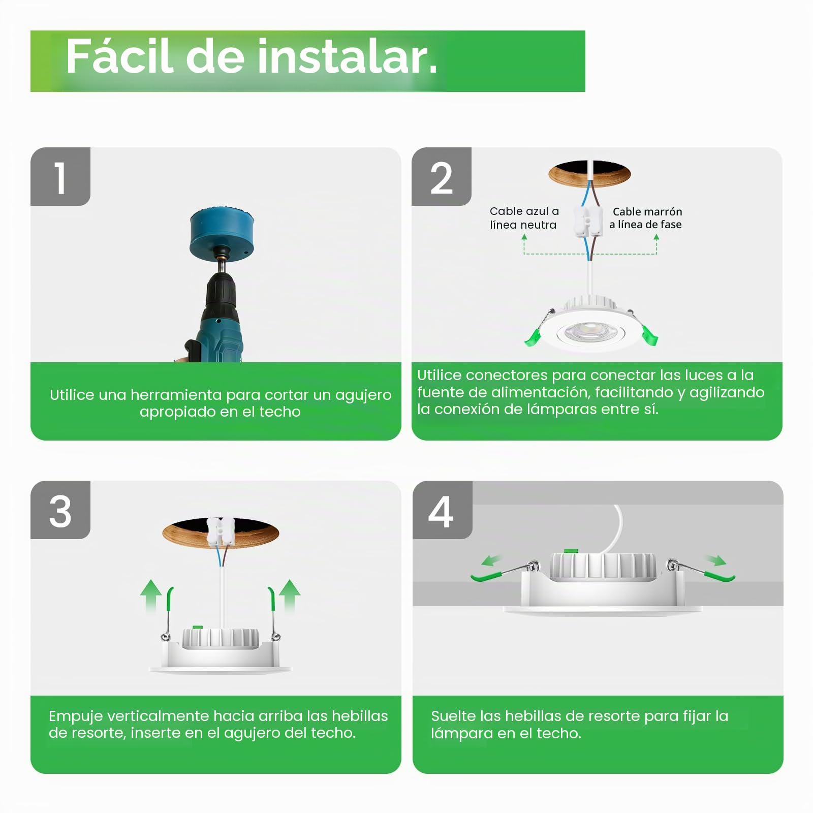 CLAR - Focos LED Interior Techo, Módulo LED Ultra Plano Regulable 6W, Seleccionador de tonalidad, Ajustable 38º, Bkanco(Pack 10)
