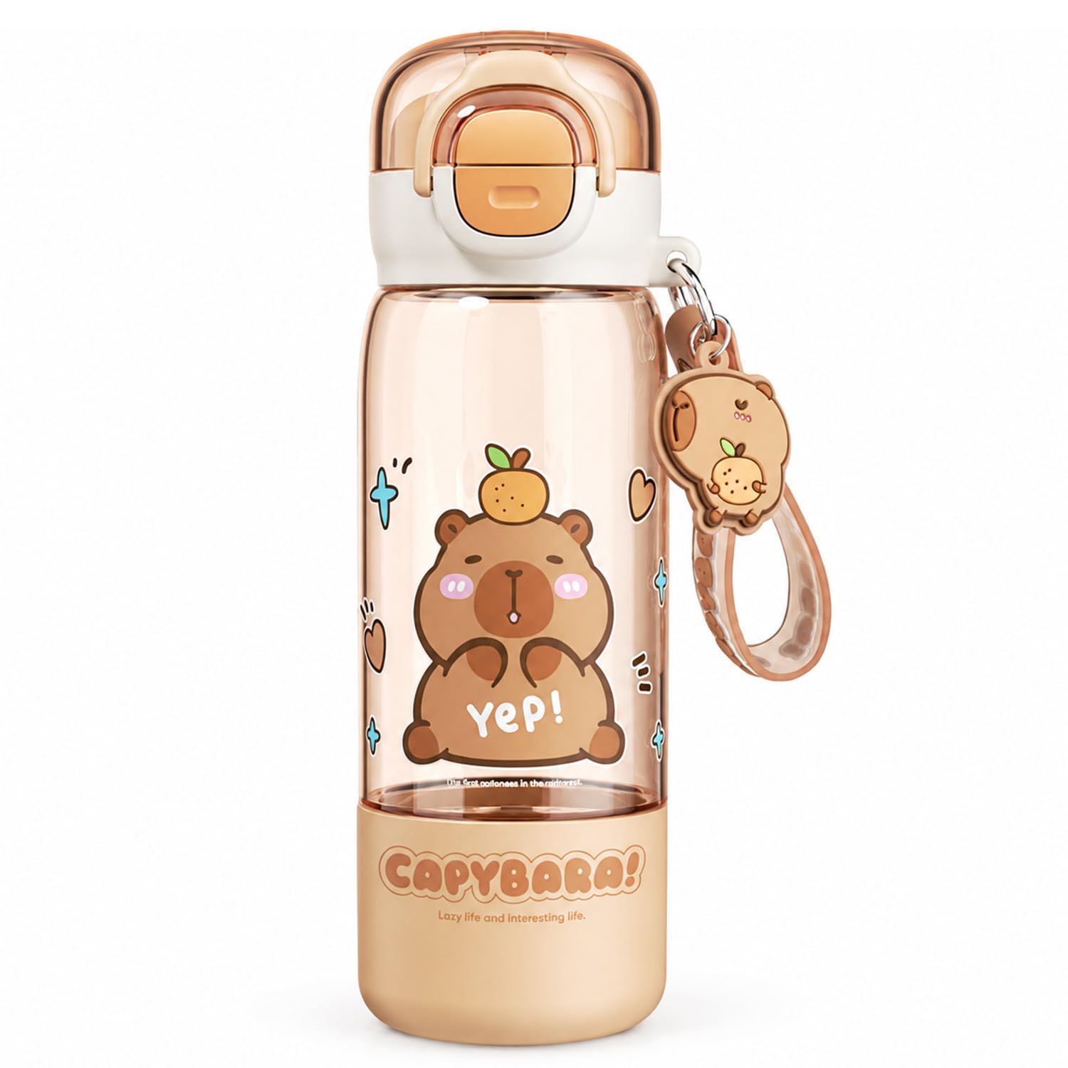 Vexilon Capybara Water Bottle, Cute Water Bottle with Dual Drink Spout Food-Grade PP+PC+Tritan Material, Brown 510ml Water Bottle for Office & Outdoor & Travel, Gift for Capybara Lovers