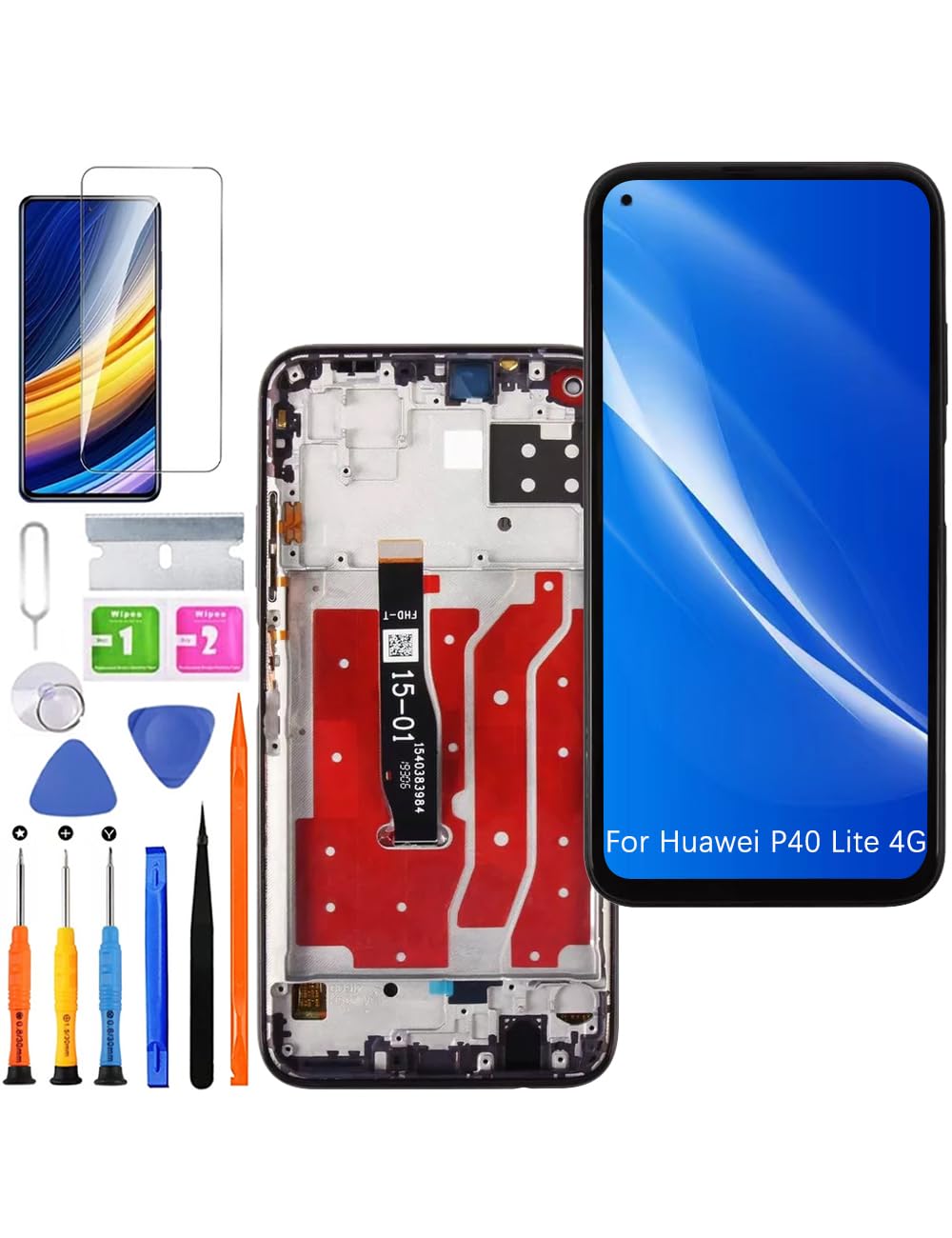 Display di ricambio per schermo LCD Huawei P40 Lite 4G, JNY-L21A JNY-L01A Display Touch Digitizer Assembly Kit parti di riparazione (nero con cornice)