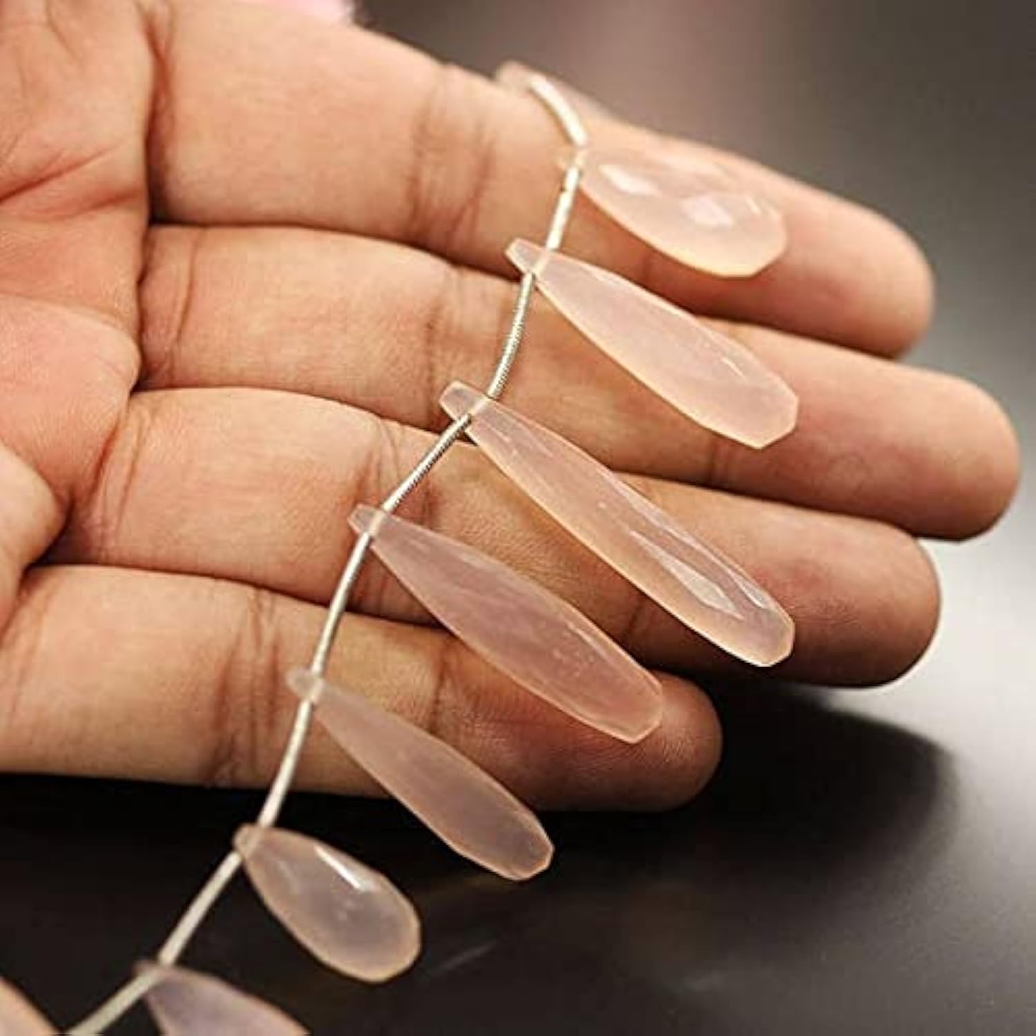 Calcédoine rose perle briolette goutte facettée pierre naturelle loisirs créatifs 6"