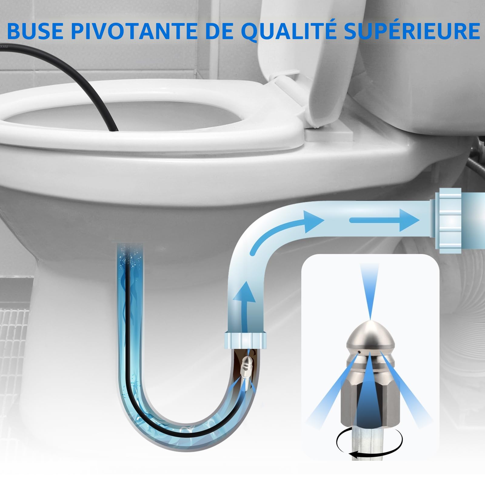Furet Deboucheur Canalisation Haute Pression 30M,Tuyau Flexible 210 Bar 60°C,Avec Adaptateur,Buse Fixe/Rotative,Rallonge De Tuyau Pour Karcher Nettoyeur Compatible Avec Kärcher K2-K7 (30M)