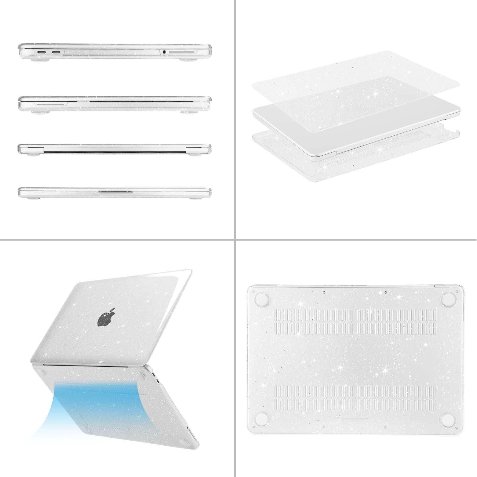 MOSISO Coque Pailletée Brillante Compatible MacBook Neo 13 Pouces 2026 A3404 Puce A18 Pro, Rigide Antifissure, Film Clavier, Protection Écran & Sac Rangement Transparent