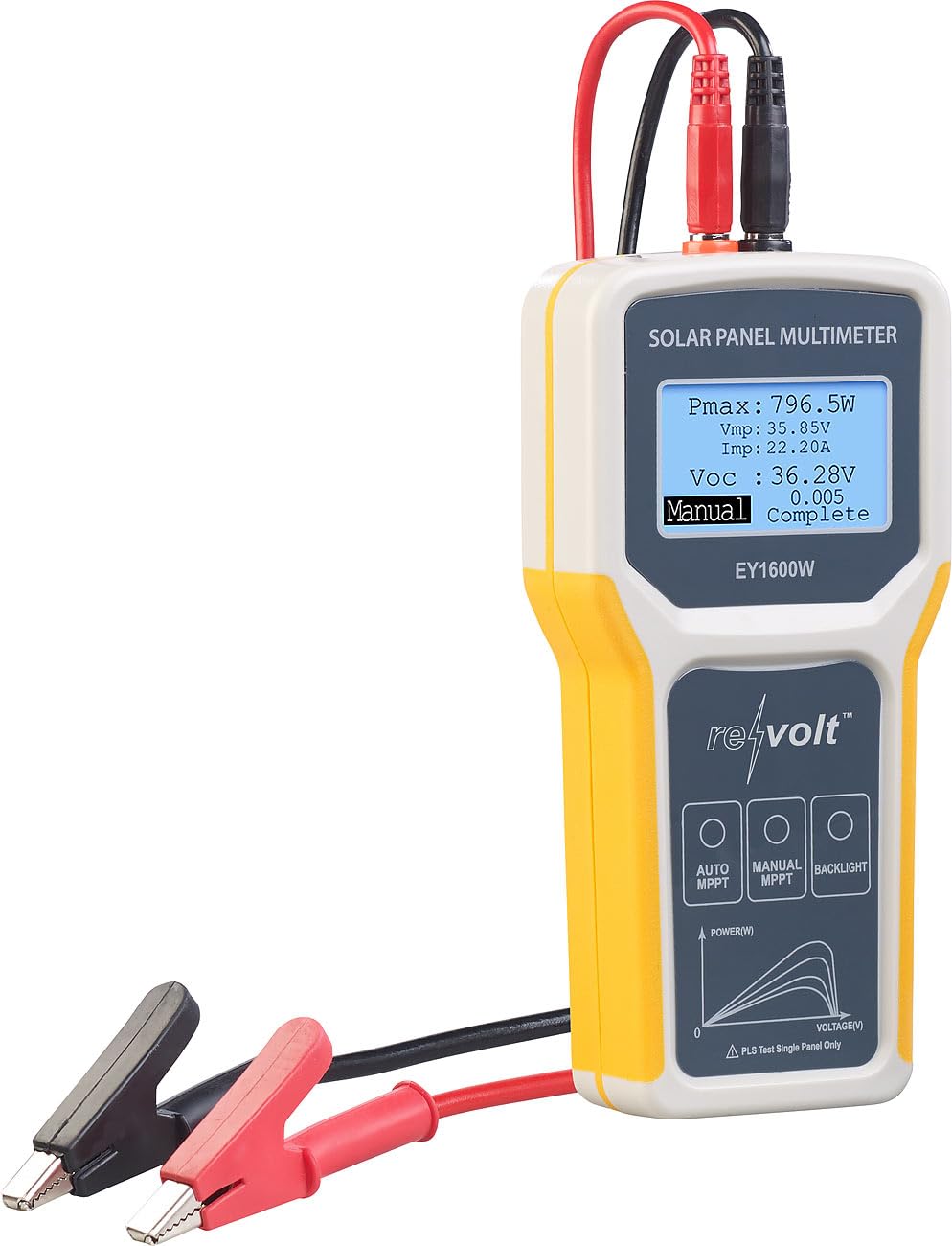 revolt Multimetro digitale per pannelli solari fino a 1.600 W, 60 V, 60 A, display LCD XL