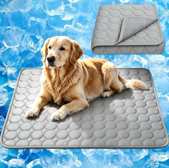Pet Cool Mat Large Dog Sleep Mat Pet,Summer Dog Cooling Blanket (Grey, L)