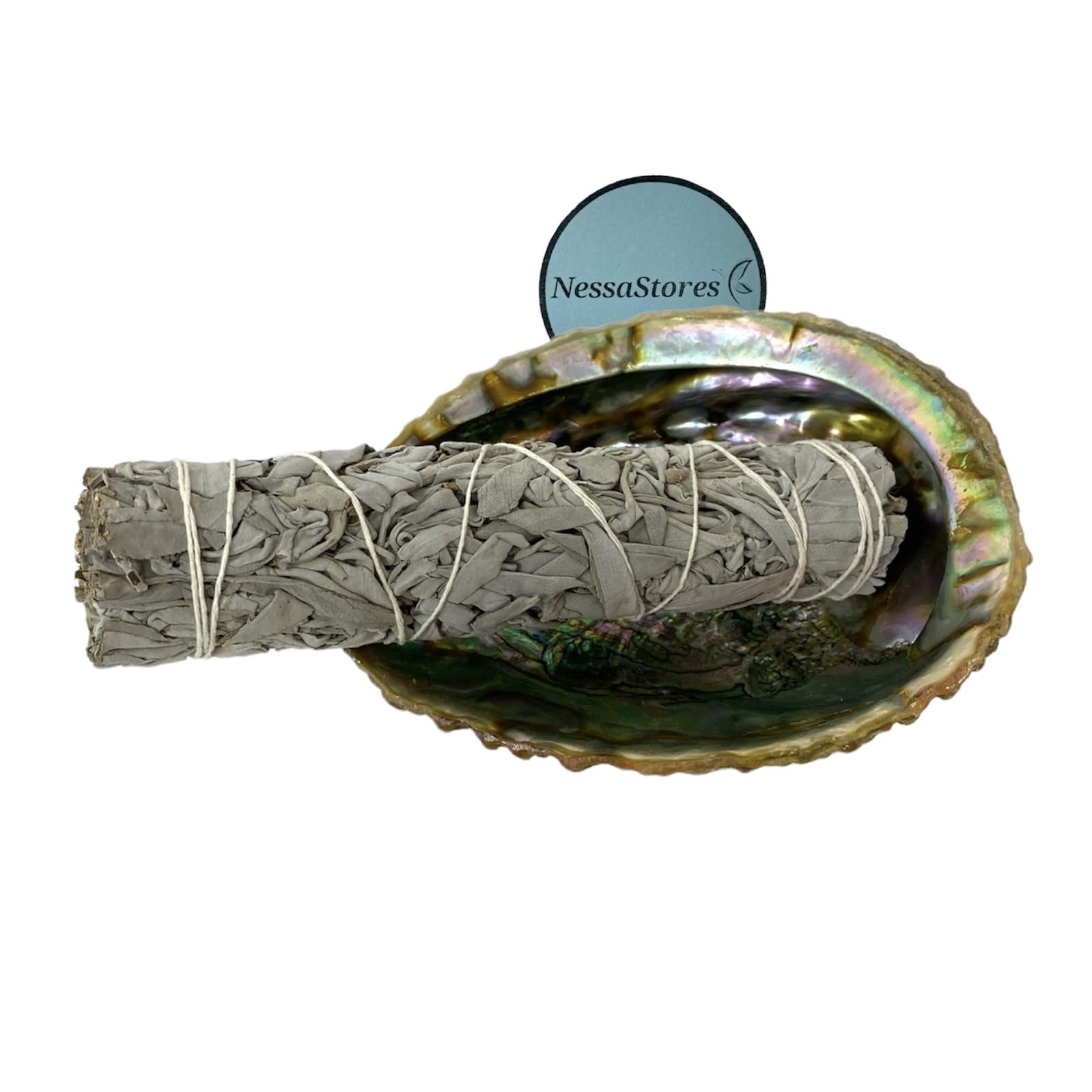 NESSASTORES2 pc Sage Smudge Kit with 7" White Sage & 6"-7" Abalone Shell | All Natural for Home Cleansing, Stress Relief, Meditation, and Removing Negative Energy. JC-213-C