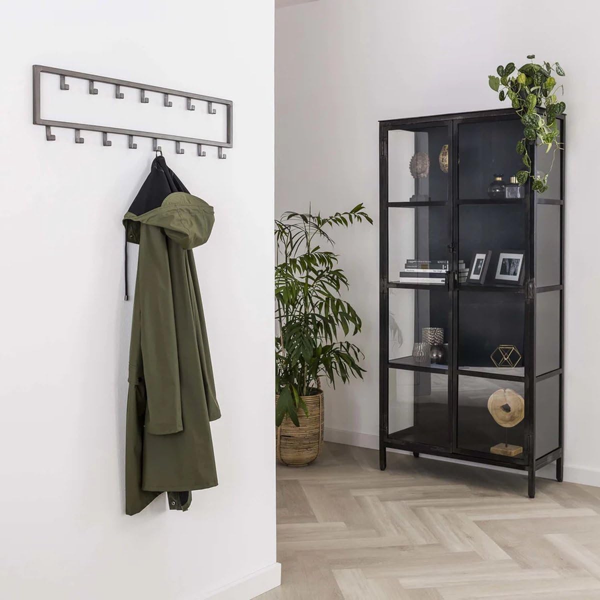 TOJ Appendiabiti da parete con 15 ganci - Appendiabiti da parete - Appendiabiti - Acciaio inossidabile - 80CM - Nero opaco