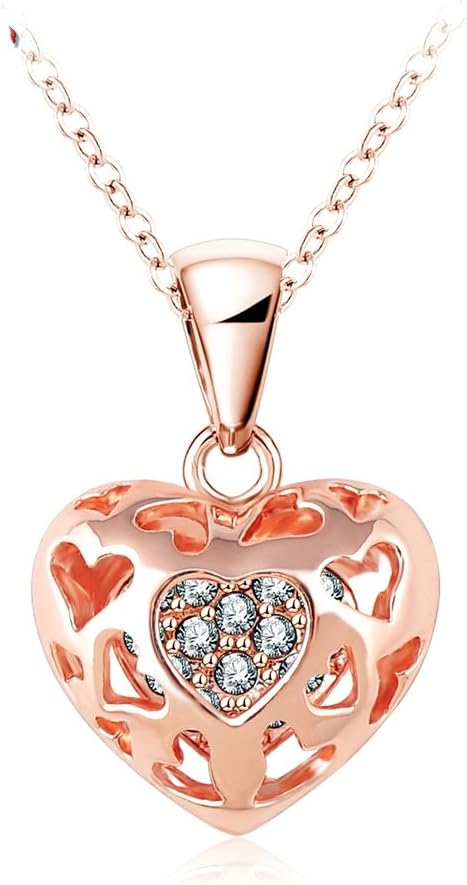 18k Rose Gold Autralian Swiss Crystal Heart Necklace Pendant 18" Chain Valentine's Jewelry Gift