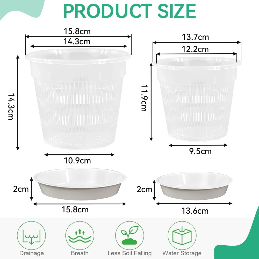 10 Pz Vasi Trasparenti per Orchidee con 10 Vassoi, 14/16cm Vaso per Orchidee in Plastica Trasparente Vasi per Orchidee Trasparenti con Foro per Drenaggio Vasi in Plastica per Piante e Rinvaso