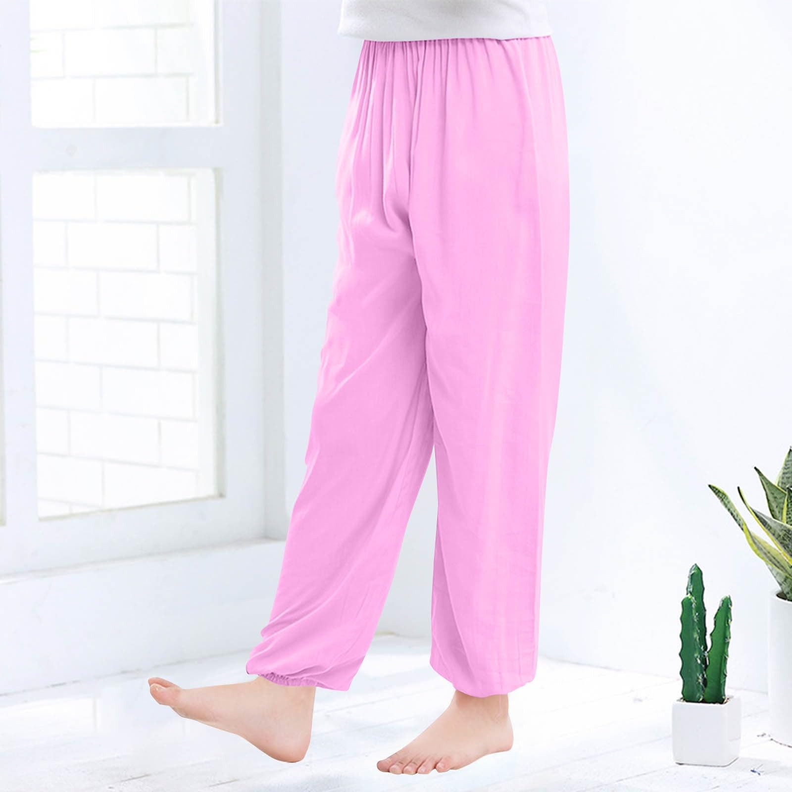 Niños Niñas Pantalones de Algodón Casuales Verano Pantalon de Protección Solar Anti-Mosquitos Harem Pantalón Bloomers Pantalones Deportivos Suelta Elásticos Jogging Pants 2-16 Años
