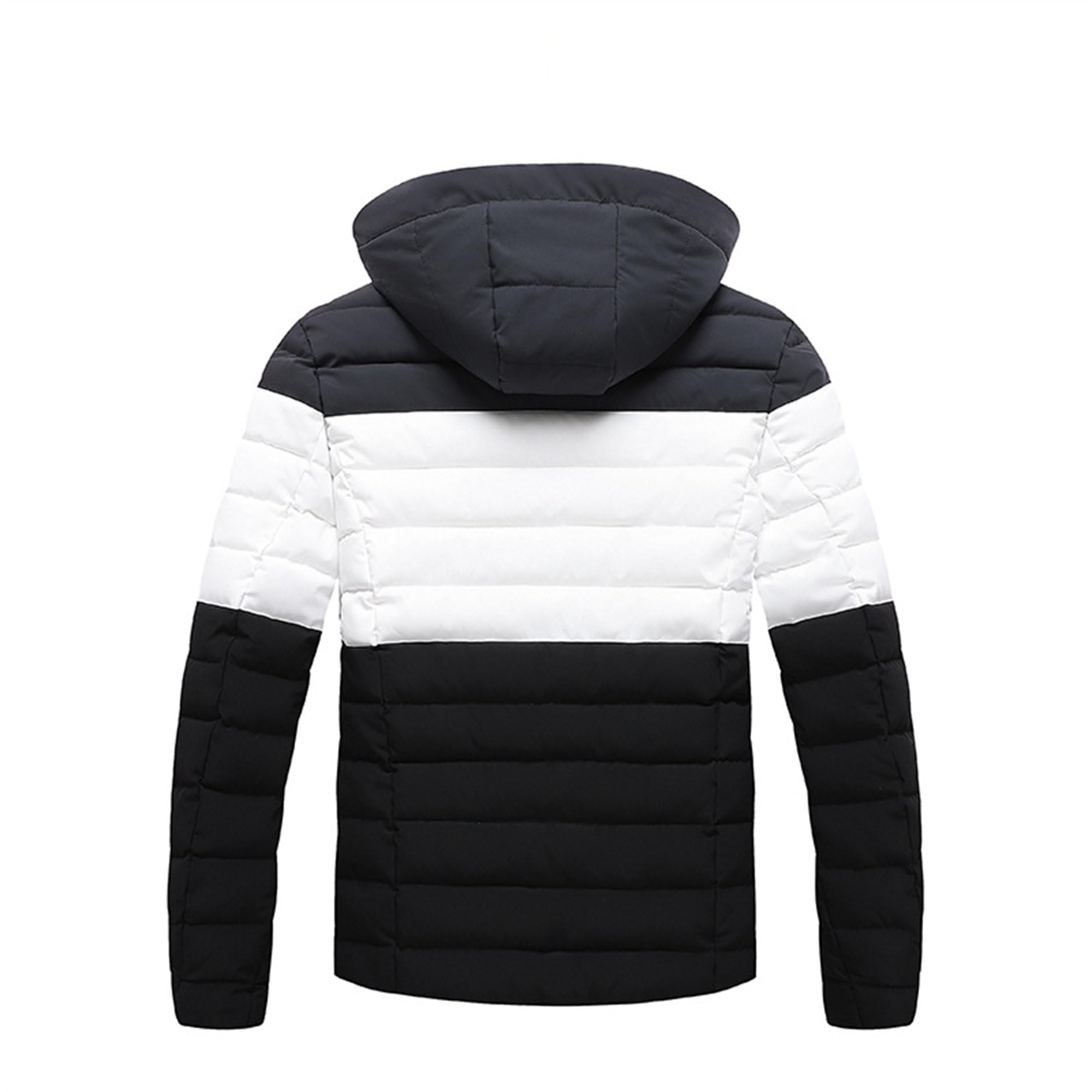 Qolkmuiy-GJ Men's Casual Puffer Waterproof Jacket Color Blocking Hooded Down Jackets Winter Thicken Cotton Coat with Hood (Black,Medium)