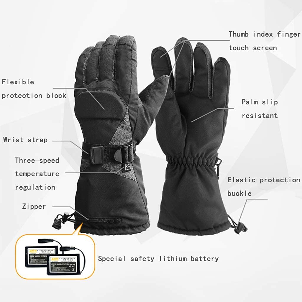 CHEWYNP Guantes térmicos Guantes térmicos 3 Archivos Temperatura Ajustable, Invierno Impermeable y Resistente al Viento Pantalla táctil Calefacción Guantes térmicos Guantes térmicos eléctr