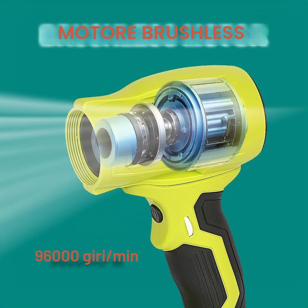 Soffiatore d'aria senza spazzole per batteria Ryobi da 18 V, spolverino senza fili con velocità regolabile all'infinito, 96000 giri/min, per cantiere, campeggio e giocattoli da piscina (batteria non