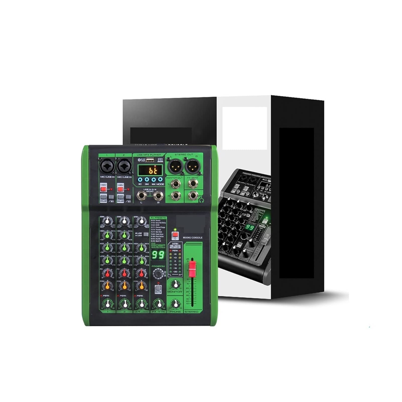 Kontroler miksera DJ Pro Mixer Audio z 99 DSP Efekty cyfrowe USB mp3 Wkład do studia nagrań Karaoke na żywo Karaoke do streamingu/podcastów/gier, telefonu, komputera