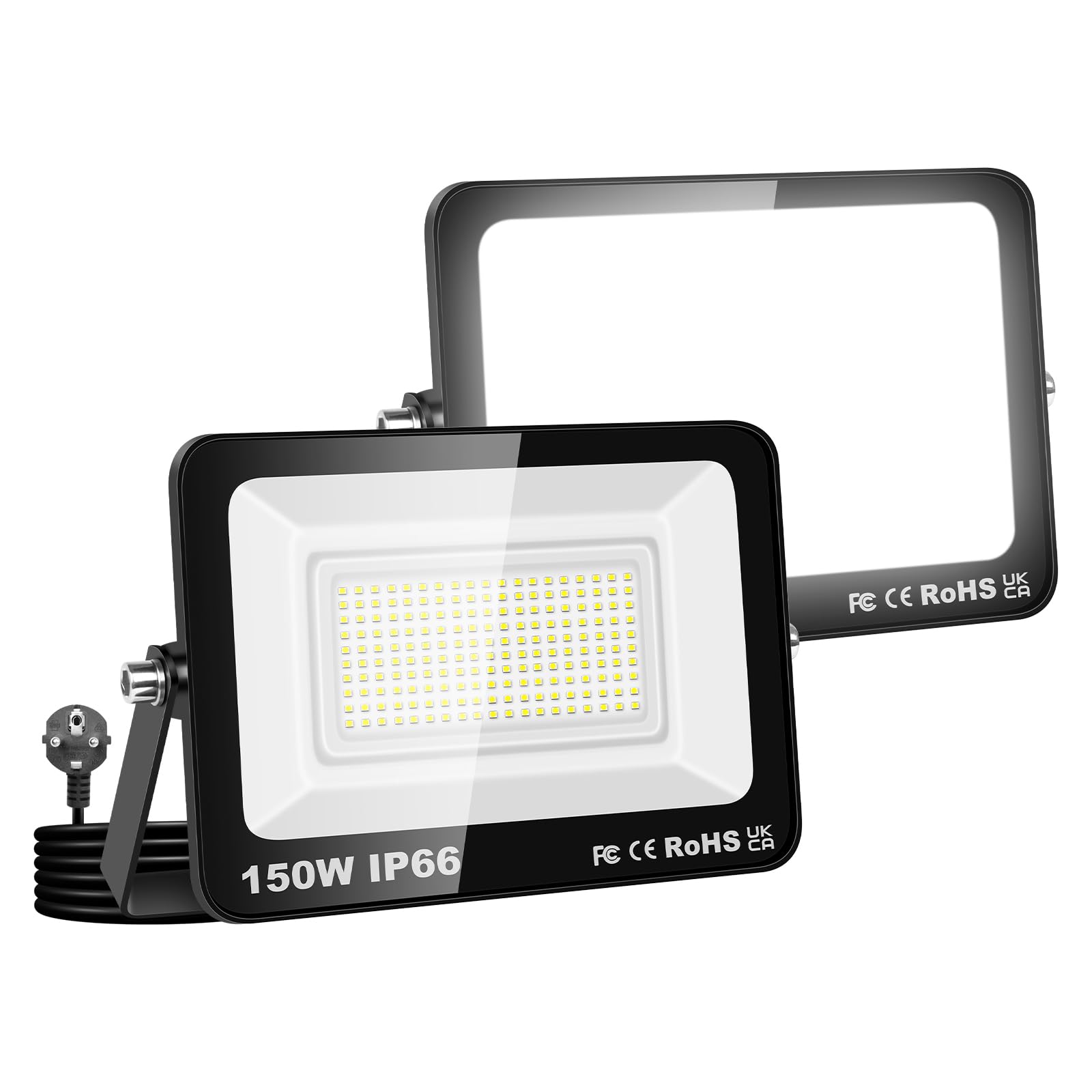 Willpower 2PCS Foco LED Exterior Interior Proyector LED 150W 15,000LM Focos de Luz 3000K Blanco Cálido IP66 Luz de Inundación Iluminación para Garaje Patio Jardín Terraza Parque Trabajo, con Enchufe