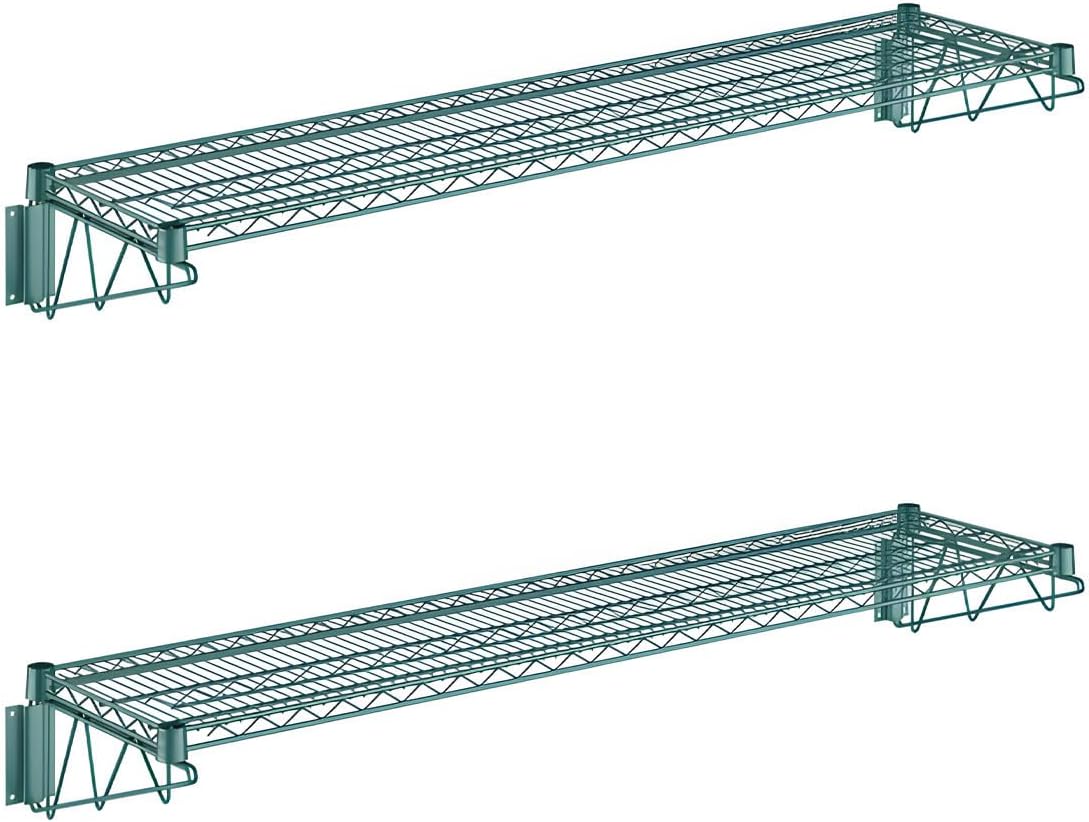 2-Pack 12" x 60" Fixed Wire Green Epoxy Wall Mount Shelf, Commercial Wall Mount Shelving, NSF