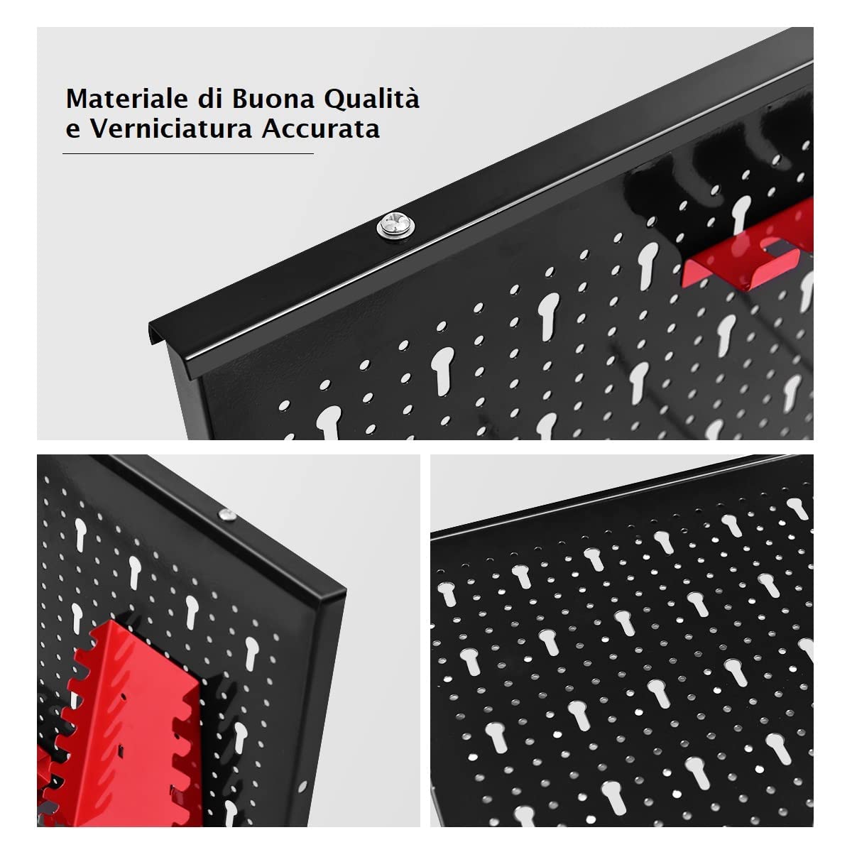 GYMAX Set di 3 Pannelli Forati Portautensili da Parete, Pannelli Portautensili in Metallo Verniciato, con Accessori Completi, Ideale per Garage e Officina, 120 x 60 x 2 cm, Nero