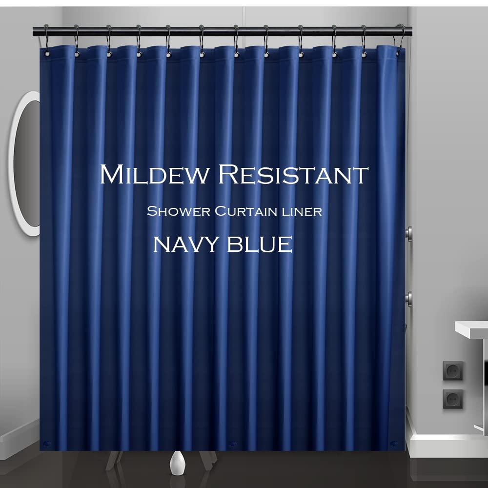 Navy Blue Plastic Shower Curtain Or Liner, 72x72 Inch Thin Lightweight Dark Blue Plastic Bathroom Shower Showroom Inner Curtain with Rustproof Metal Grommet Holes and Weighted Magnets
