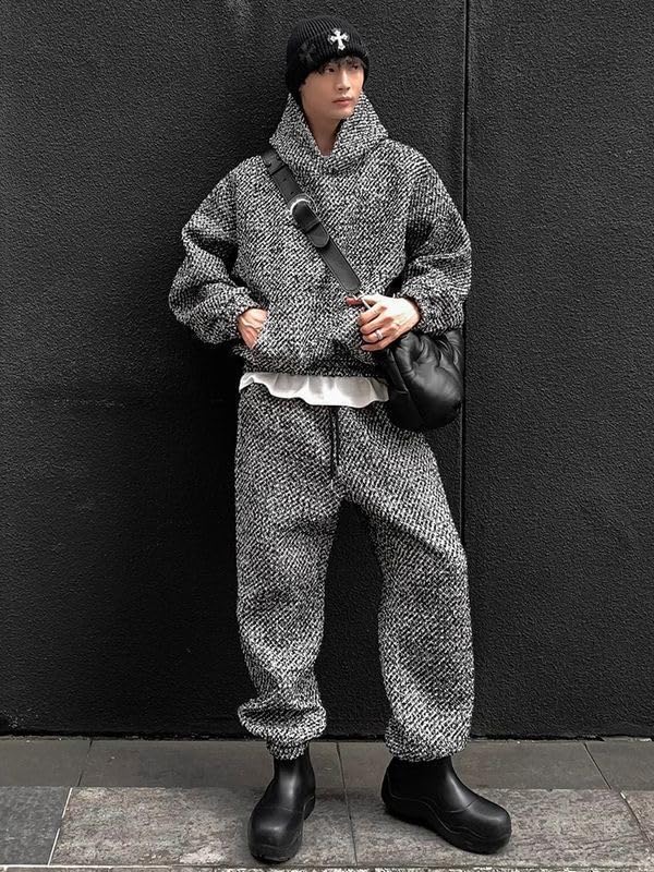 Men's Vintage Texture Hooded Sweatshirt Y2k Loose Long Sleeves Pocket Hoodie Top Women's Autumn Winter Pullover Coat4