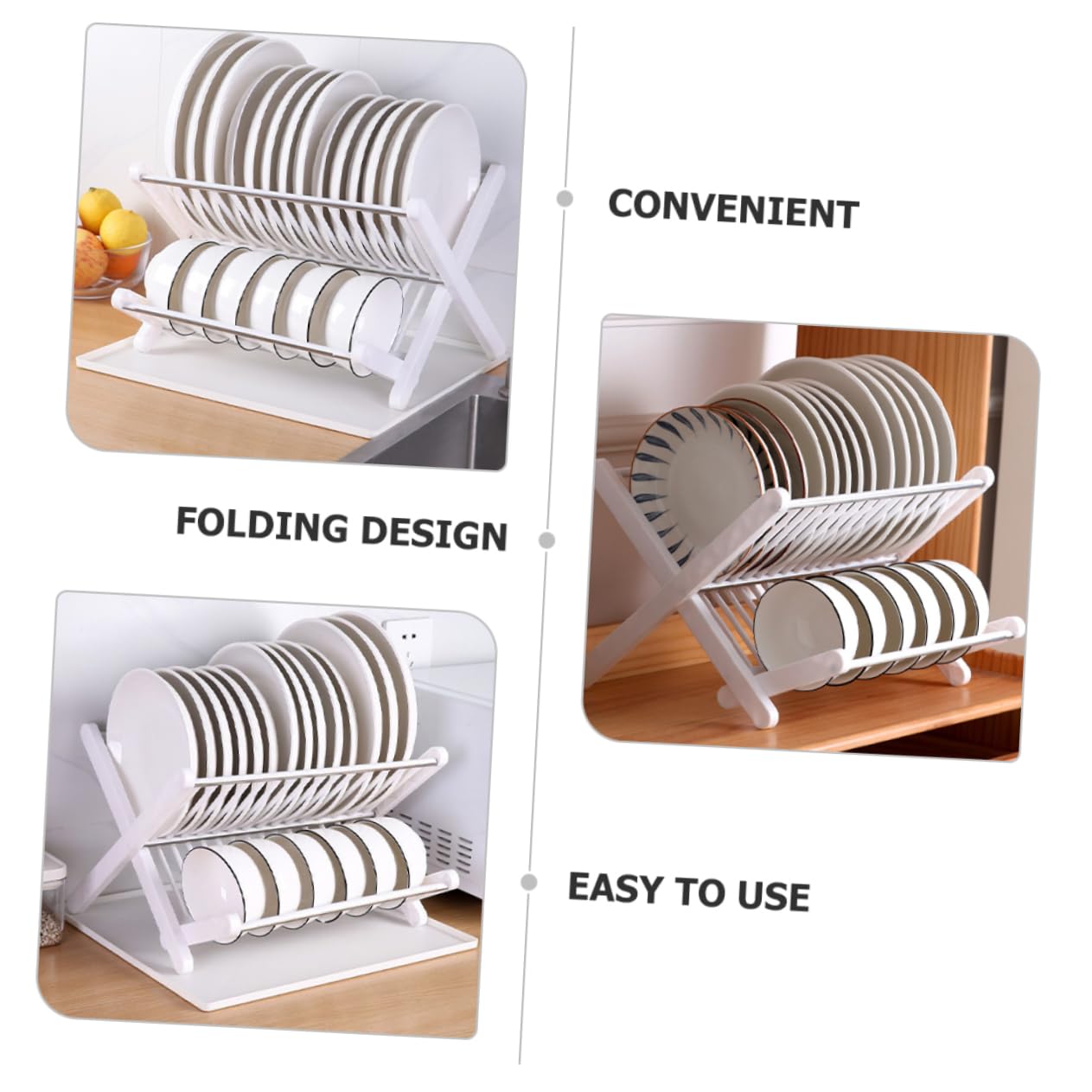 Cabilock Escurridor de Platos Plegable Blanco para Cocina Bandeja de Goteo, Diseño Fácil de Almacenar y Estructura de Acero Inoxidable para Encimeras y Hoteles