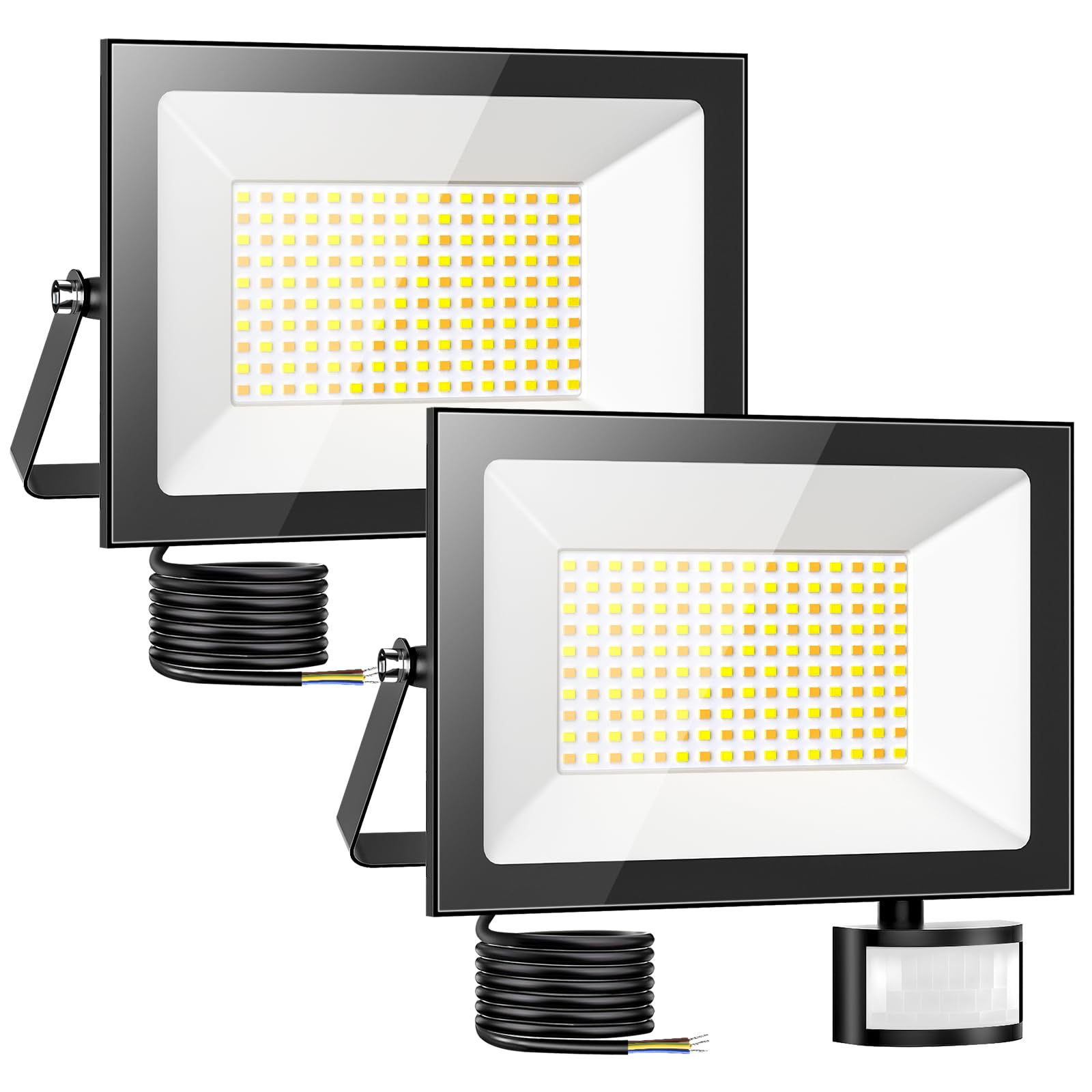 Sararoom 2Pack 100W Security Lights Outdoor Motion Sensor, 10000LM LED Floodlight with 3 Color Adjustable, IP65 Waterproof PIR Lights Outdoor with Remote Control for Front Door, Warehouse, Yard