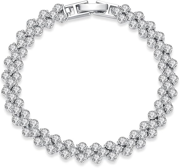 18K White Gold Roman Style Diamond Bracelet, Women's Tennis