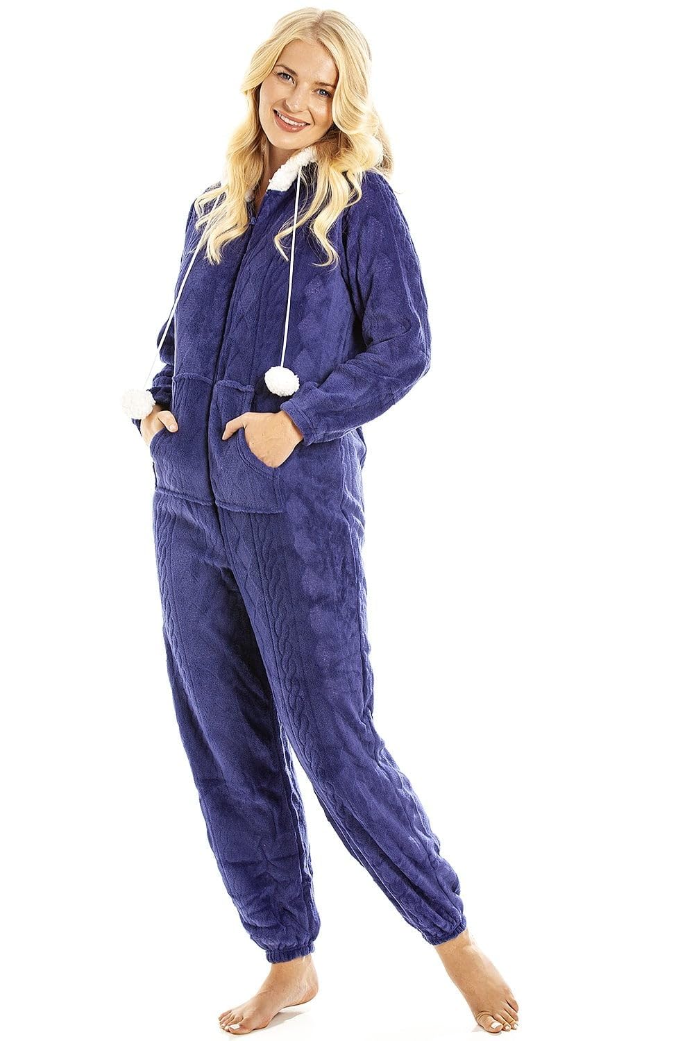 Camille Navy Supersoft Hooded Fleece Onesie - Womens - 10-12