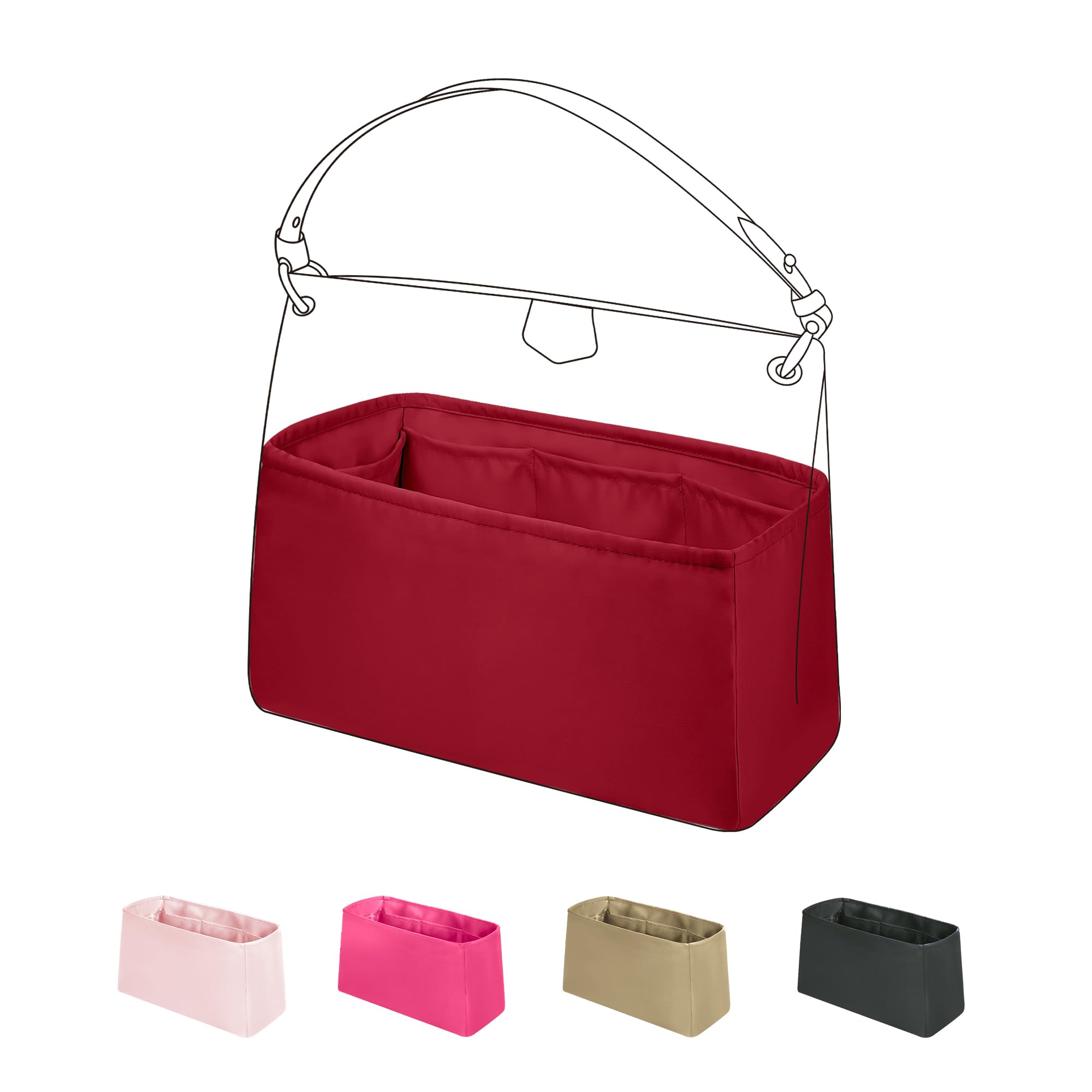 DGAZ Satin Handtaschen Organizer für Graceful PM, Tascheneinsatz, Weinrot