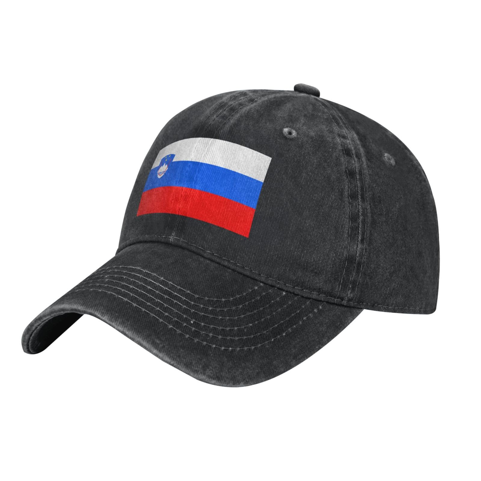 WHJSSF Black Cowboy Baseball Cap Flag of Slovenia Pattern Adjustable Cotton Hat Classic Curved Brim