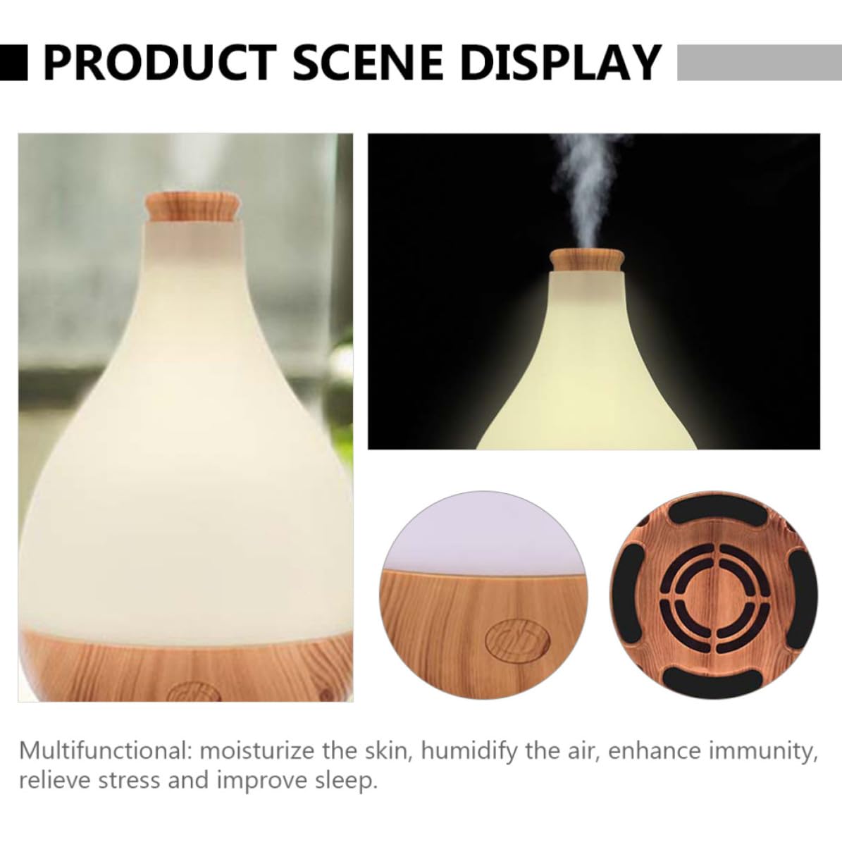 GALPADA 1pieza Humidificador de Escritorio Silencioso con Difusor de Aceites Esenciales Forma de Florero Luz LED para Oficina y Hogar Mini Aromaterapia Portátil
