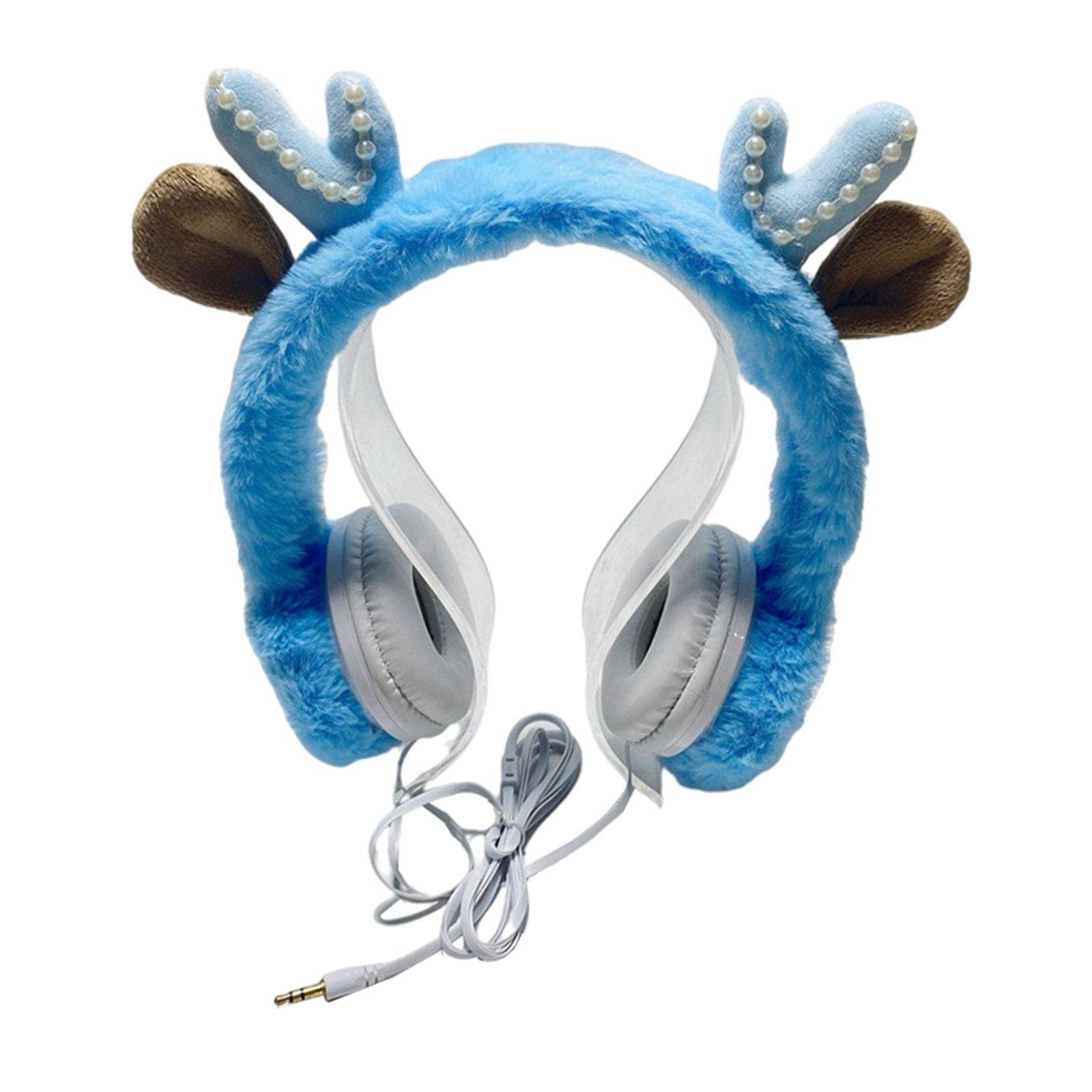 MERISHOPP® Wired Plush Antlers Headset with Microphone HiFi for Gaming Kid Adult Blue/Gaming Headset/PC Gaming Headset/PS5 Gaming Headset/Wireless Gaming Headset/Gaming Headset with Mic