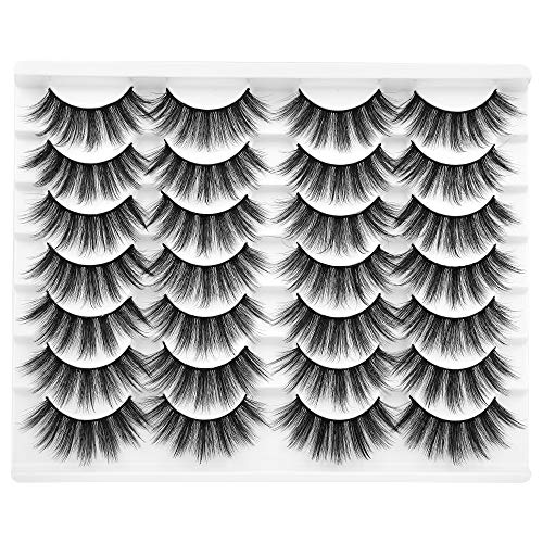 Wiwoseo False Eyelashes 20MM Faux Mink Lashes Dramatic Long Fluffy Thick Lashes 14 Pairs Pack