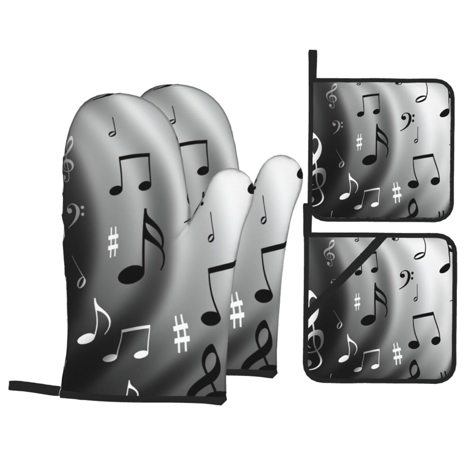 Music Notes Print Print 4-Piece Heat-Resistant Oven Waterproof Kitchen Gloves Cooking Roasting Essential