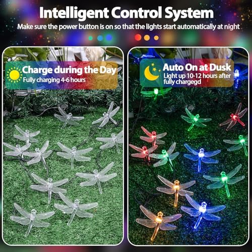 Image of AERYS Solar String Lights Outdoor 21 Ft 30 LED Solar Dragonflies Lights with 8 Lighting Modes LED Dragonflies Fairy Light for Garden Yard Lawn Patio Party Decor (Multicolor)