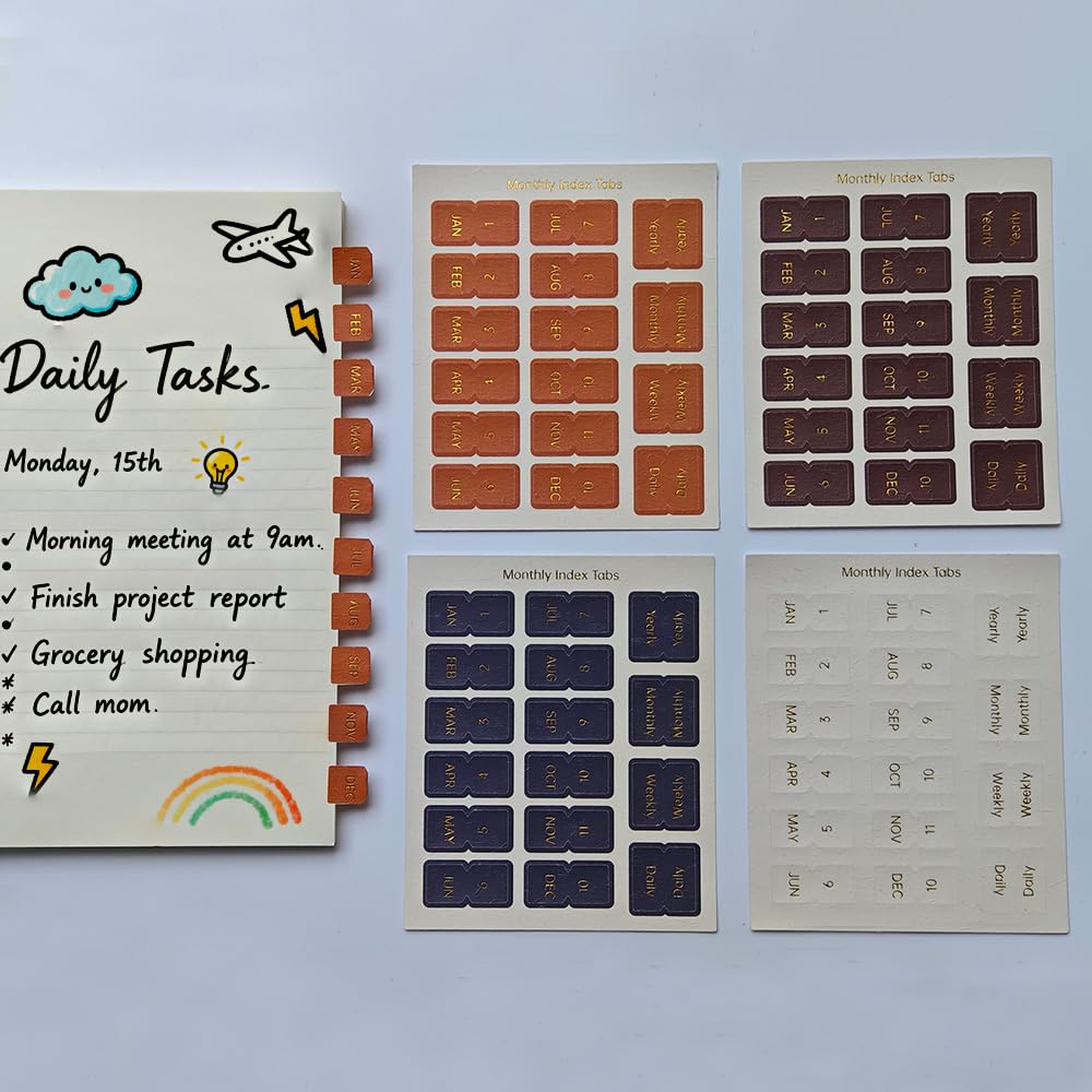 Mini Index Tabs Calendar Planner Stickers for Journaling, Scrapbooks & Family Schedules (Beauty)