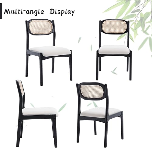 Miniatura 7 de CIMOTA Juego de 2 sillas de comedor modernas de mediados de siglo, sillas de comedor de ratán con respaldo de bastónmarco de madera negra, sillas de