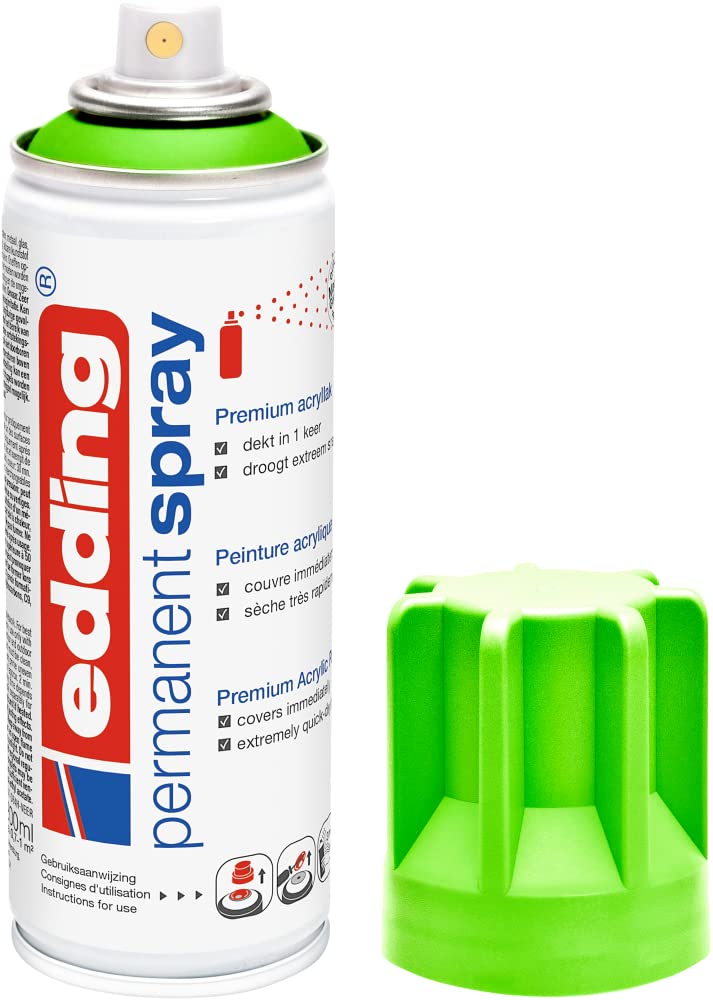 edding 5200 permanent spray - neon green matt - 200 ml - acrylic paint for painting and decorating glass, metal, wood, ceramic, plastic, canvas - aerosol spray, acrylic spray, paint spray