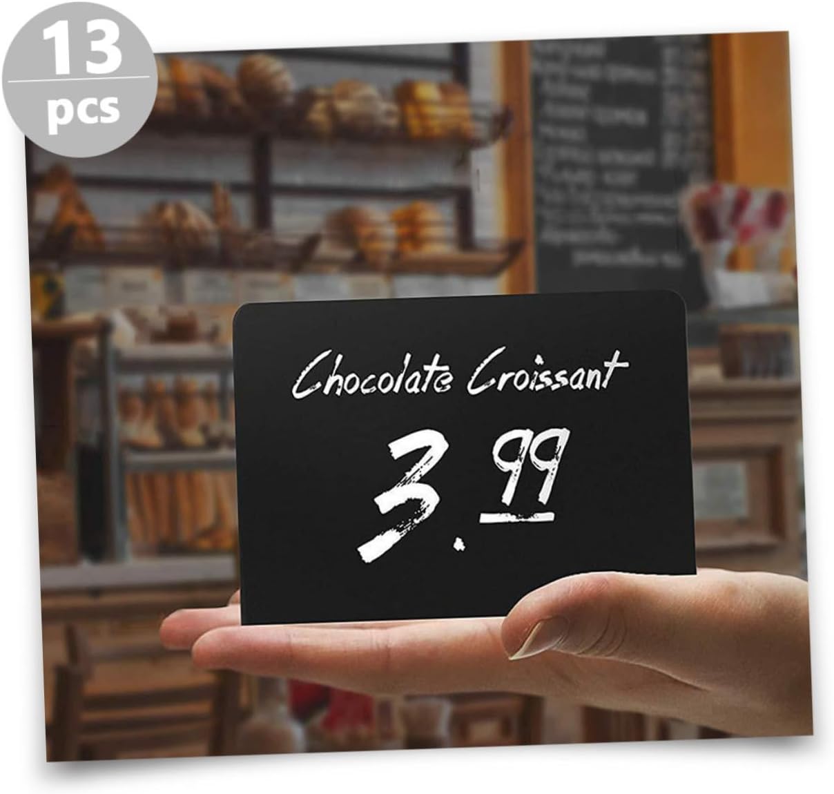 SOLUSTRE Acrylic Small Blackboard Message Board Set, Erasable Chalkboard Sign with 12 Pieces and 1 Chalk Pen, Black Desktop Display for Wedding, Office, and Home Decor