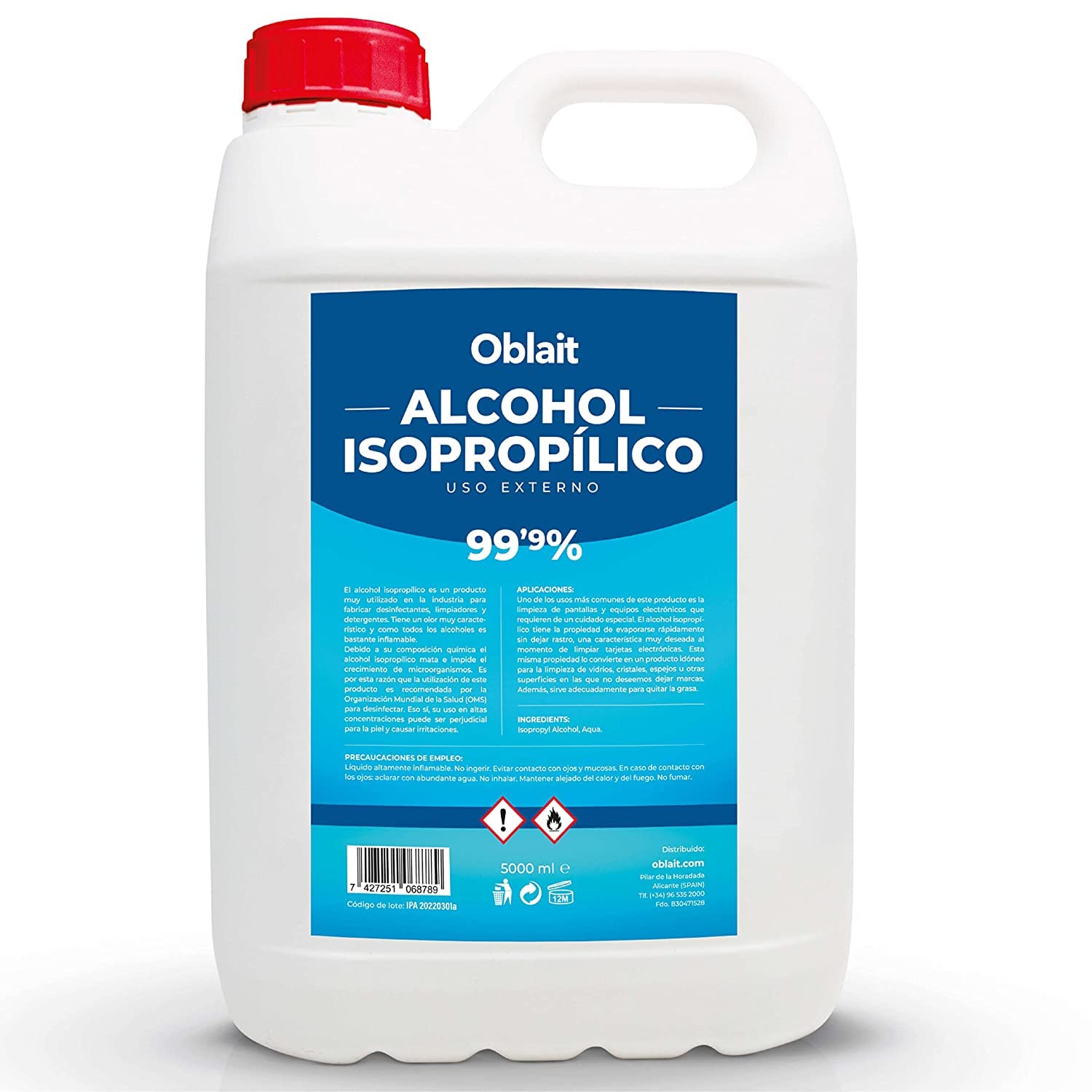 Alcohol Isopropílico 10 Litros | Isopropanol 99,9% Pureza | Limpieza de Superficies y Componentes Electrónicos
