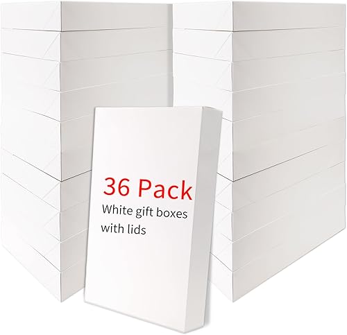 Yeaqee Paquete de 36 cajas de regalo blancas de Navidad con tapas, cajas de regalo para envolver regalos a granel de 15 x 9.5 x 2.4 pulgadas, cajas