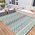 MontVoo Outdoor Rug Carpet Waterproof-Patio Rug Mat 5x8 Reversible RV Camping Rug Picnic Mat Plastic Straw Outside Rug for Balcony Porch Deck Beach-Boho Outdoor Area Rug for Patio Decor Colorful
