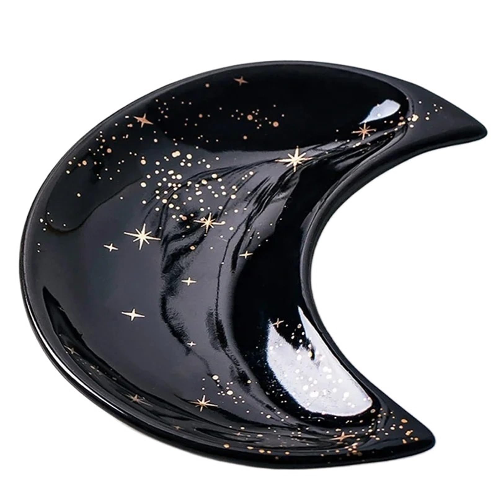 QXBFNDC Ceramic Jewelry Dish Ceramic Moon Shape Small Jewelry Dish Earrings Necklace Ring Storage Plates Fruit Dessert Display Bowl Decoration Tray(Color-5)