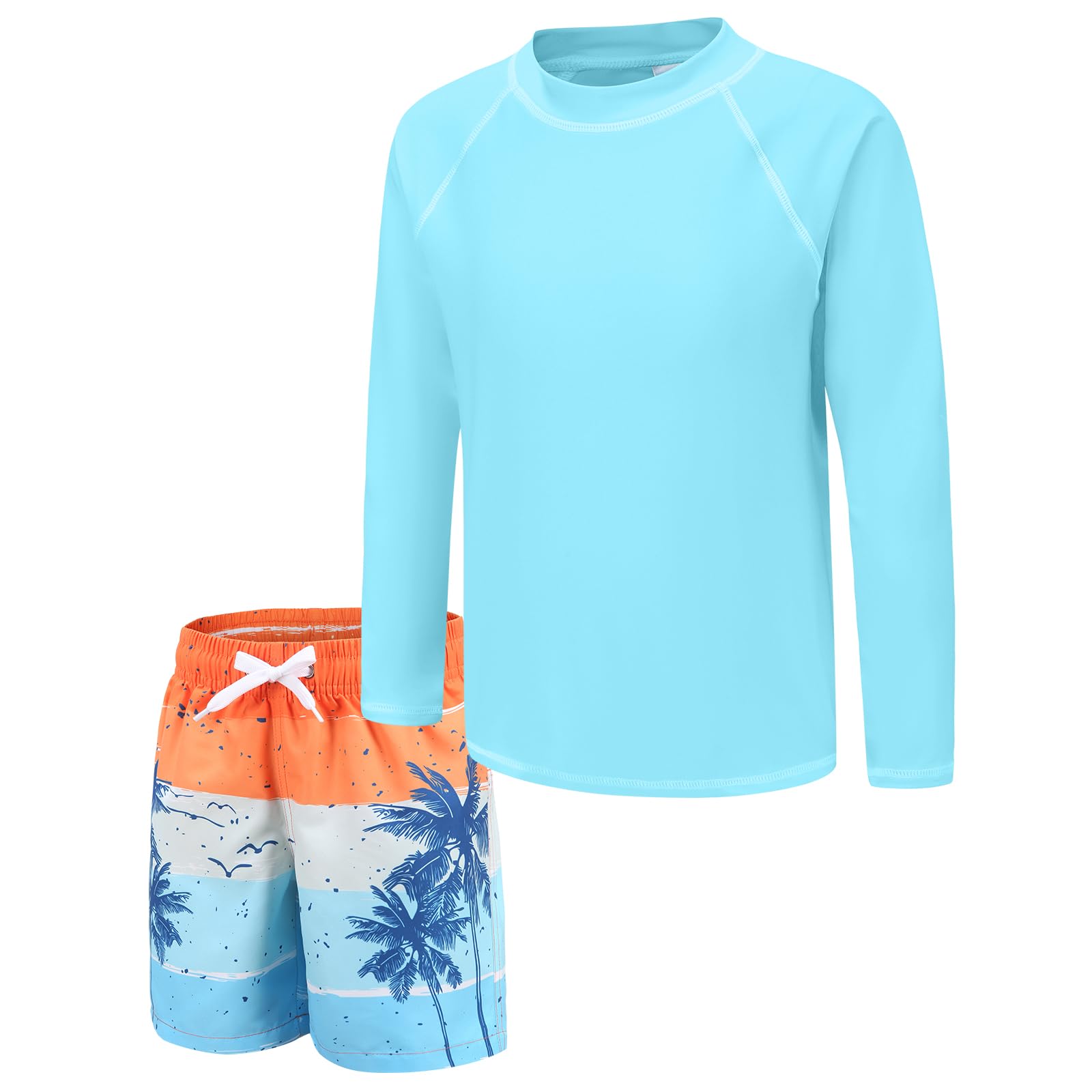 Boys Two Piece Rash Guard Swimsuits Set with Swim Trunk Kids Long Sleeve Bathing Suit Swimwear Set