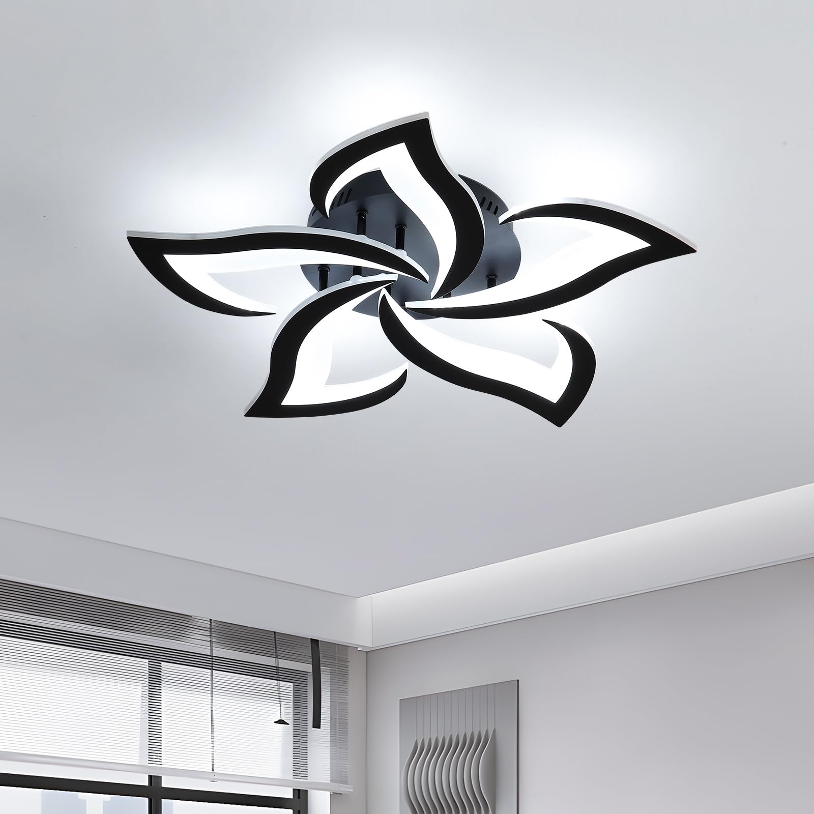 Comely Lampa sufitowa, Plafon LED 60 W 6750 LM, zimna biel 6500K, czarna nowoczesna lampa sufitowa do sypialni, salonu, jadalni (średnica 60 cm)