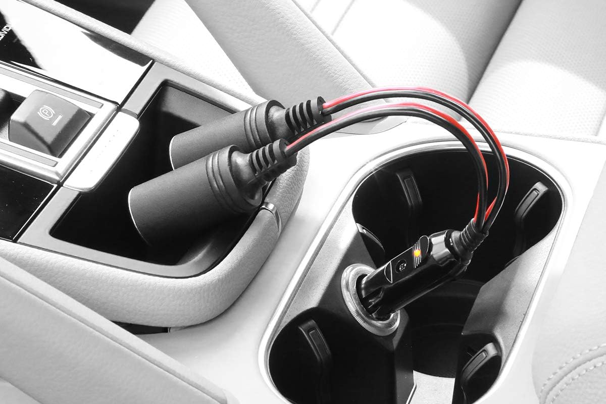 Car Cigarette Lighter Splitter Adapter 2 Socket, Electop 1 to 2 DC 12V 24V Cigarette Lighter Power Charger Port 2-Way Splitter, 5 inch 16AWG Extension Cord Cable UL Wire with 15A Fuses