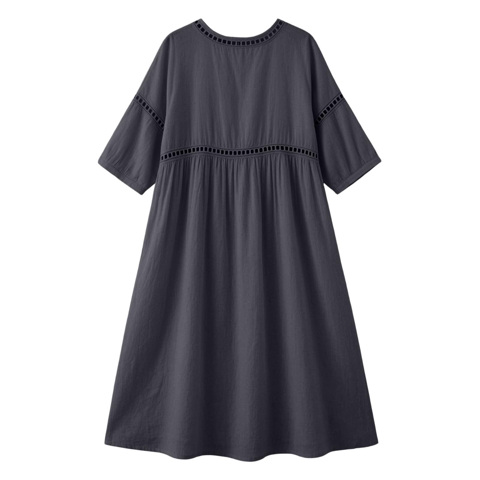 Générique Robe Coton Lin pour Femme Été Fluide Manche 7/8 Chic et Elegant Robes Col V Décontractée Grande Taille Robes Couleur Unie Respirant D'été Boheme de Plage Vacances Maxi Dress