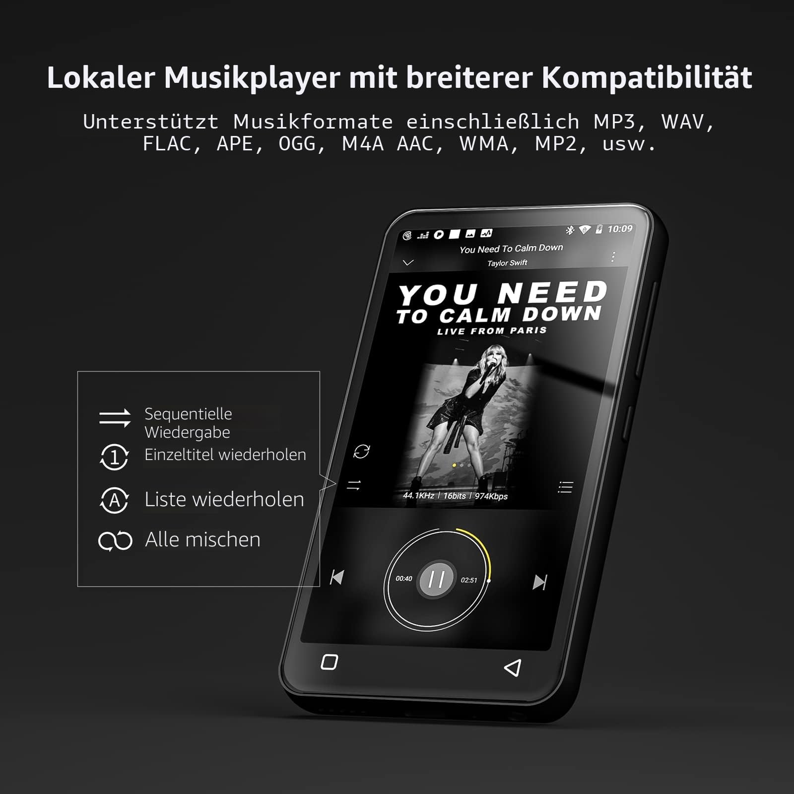 innioasis 80 GB MP3-Player mit Bluetooth und WLAN, MP3-Player, Amazon-Musik, hörbar, Apple Music, 4 Zoll Touchscreen, Android-Streaming, MP3, MP4-Player für Kinder (schwarz)