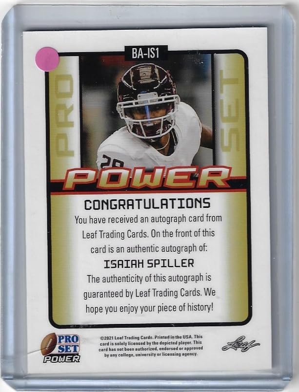 Isaiah Spiller Autographed & Serial Numbered #30/50 Pro Set Green Parallel Power Rookie Card Collectible Football Card - 2021 Leaf Pro Set Football Card #BA-IS1 (Chargers)